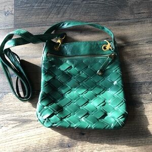 Green Woven Leather Crossbody Bag